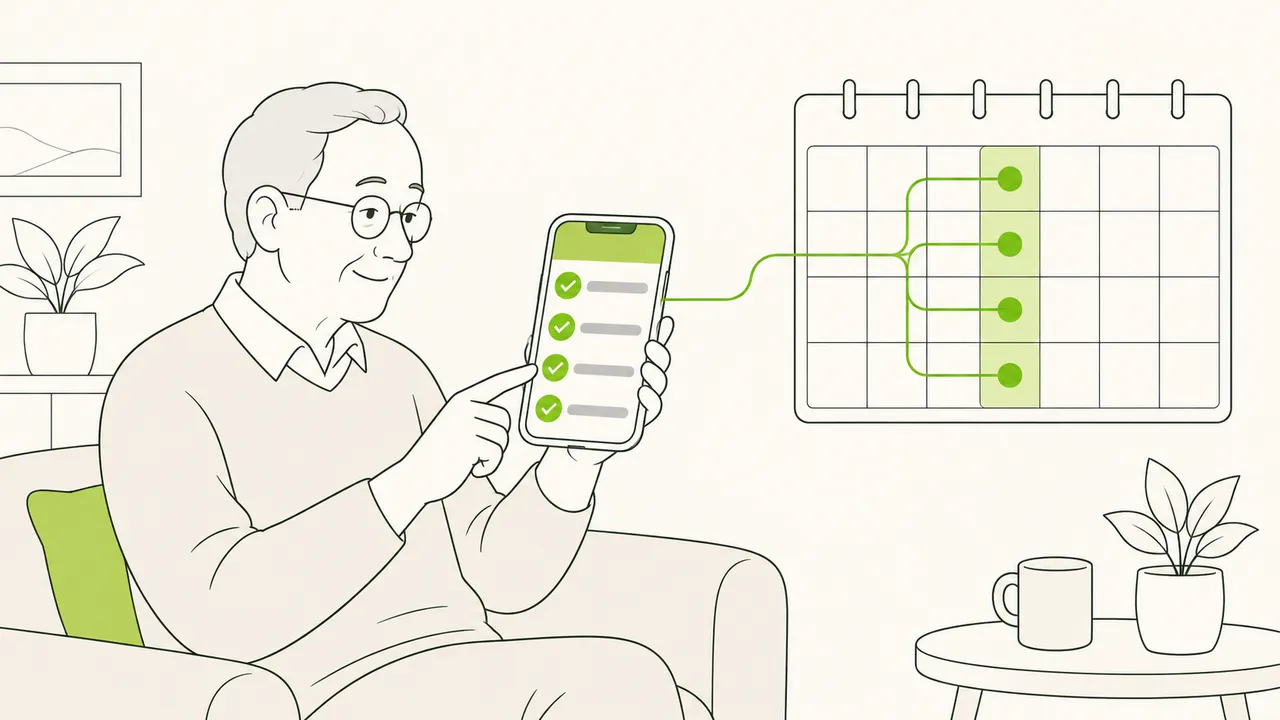 Un calendrier où le même créneau revient chaque semaine, les quatre séances reliées à un seul téléphone.
