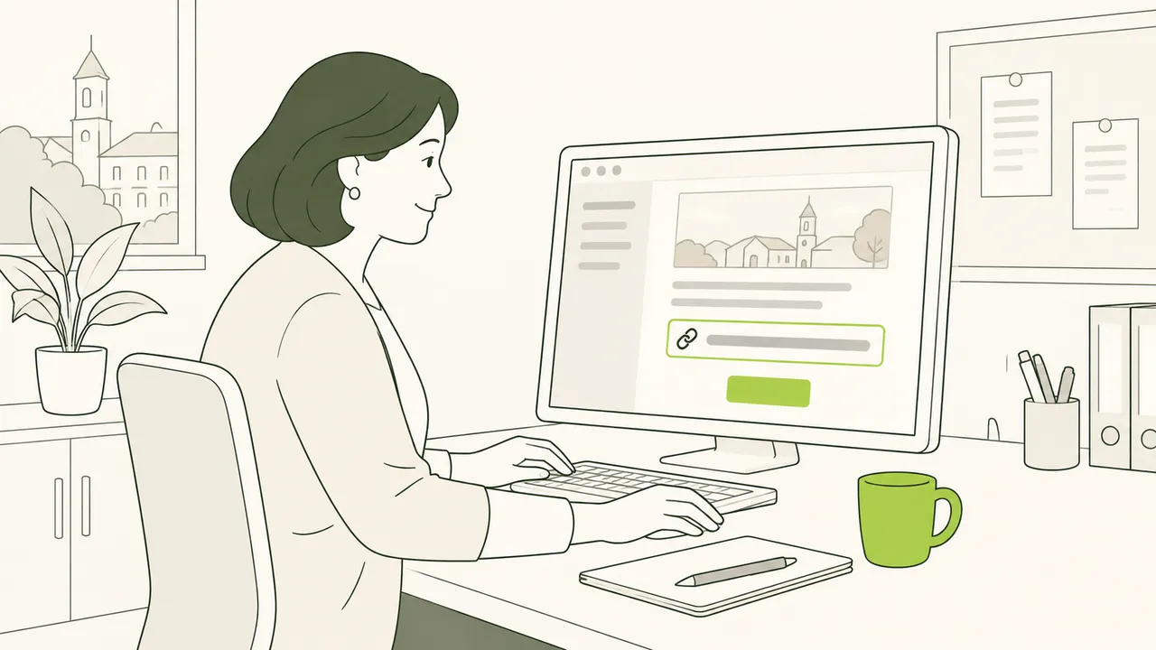 À son bureau, une chargée de communication colle le lien d’une activité dans la lettre d’information locale.