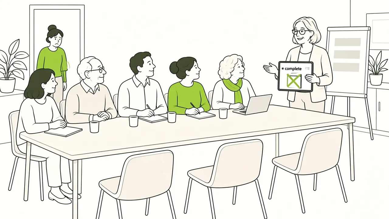 Atelier complet : toutes les places prises, une personne à la porte face à l’organisateur.