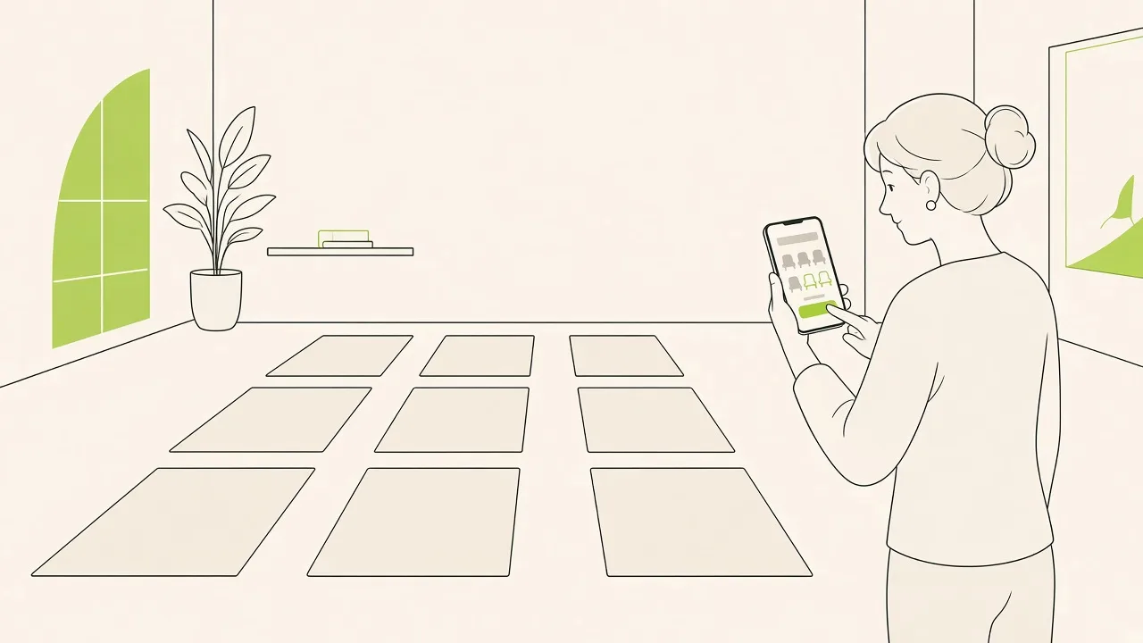 Dans un studio, douze tapis alignés ; la professeure regarde sur son téléphone combien de places restent.