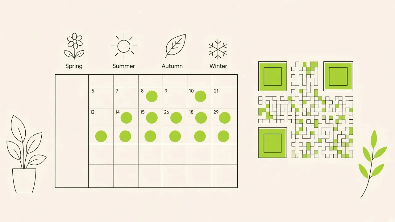 Calendrier de saison de sophrologie collective avec plusieurs dates, QR code d’inscription à côté.